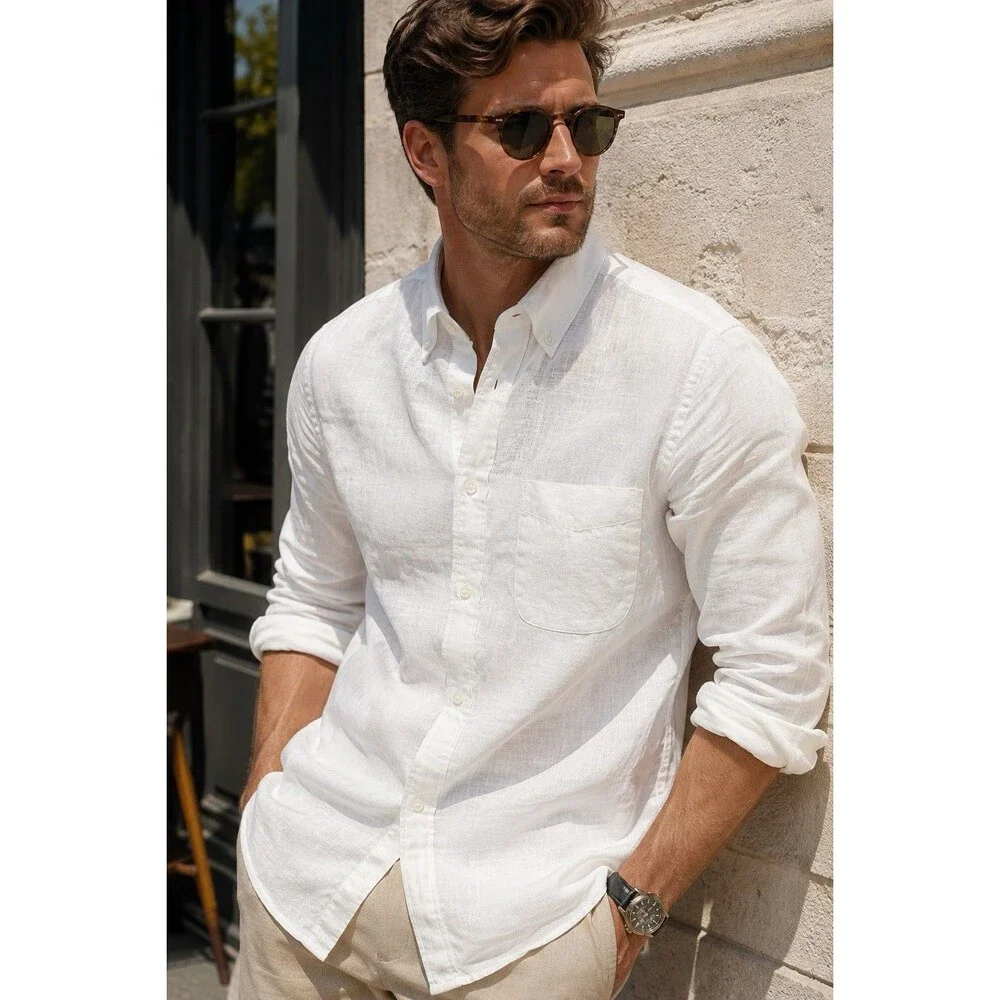 J Crew Button Down Shirt Mens S White Baird McNutt Irish Linen Classic Fit BE554